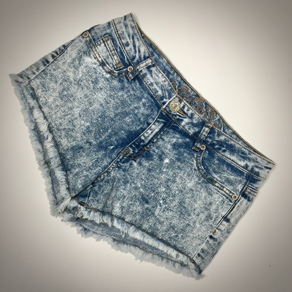 Wax Jean M Denim Shorts Cut Off Acid Wash Stretch